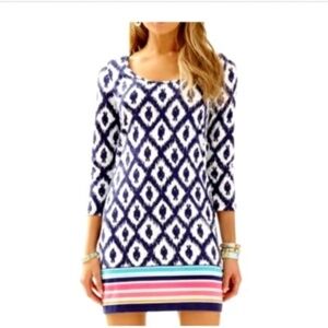 Lilly Pulitzer Beacon Engineered Fish Dress 3/4 Sleeves Size Medium Blue